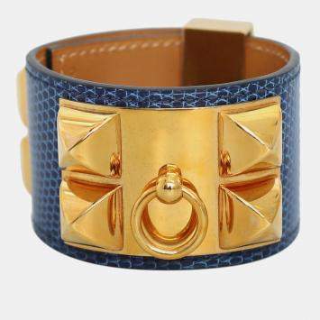 Pre Owned Hermes Blue Lizard Leather Collier De Chien Bracelet