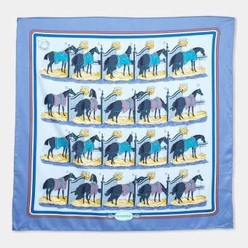 Pre Owned Hermes Blue Ecuries Silk Scarf