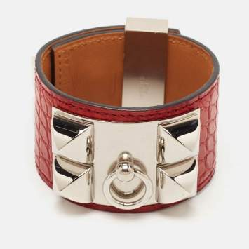 Pre Owned Hermès Collier De Chien Alligator Leather Palladium Plated Bracelet