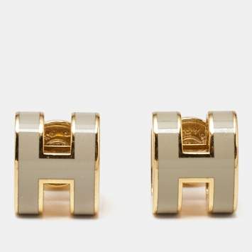 Pre Owned Hermès Mini Pop H Enamel Gold Plated Earrings
