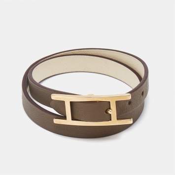 Pre Owned Hermès Behapi Reversible Leather Rose Gold Plated Bracelet