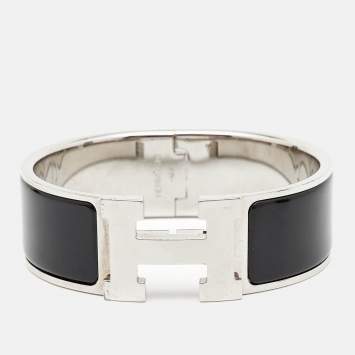 Hermes Clic Clac H Black Enamel Palladium Plated Bracelet