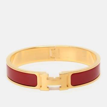 Pre Owned Hermès Red Enamel Gold Tone Metal Clic Clac H Bracelet