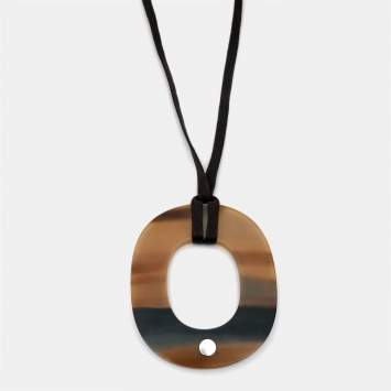 Pre Owned Hermes Isthme Horn Fabric Silver Tone Necklace