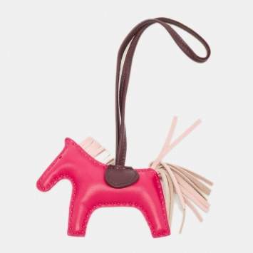 Pre Owned Hermès Framboise/Rose Sakura/Rouge Sellier Milo Leather GriGri Rodeo Bag Charm PM