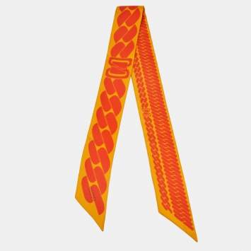 Pre Owned Hermes Yellow/Orange Printed Silk Clic C'est Noue Twilly 