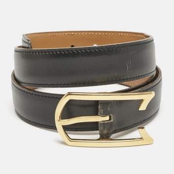 Hermes Noir Box Leather Vintage Buckle Belt 90 CM