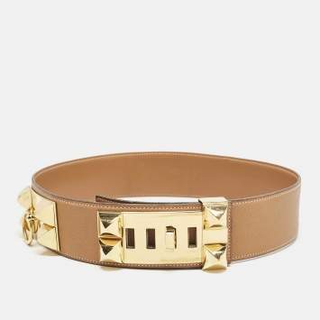 Pre Owned Hermes Gold Courchevel Leather Collier de Chien Belt 70 CM