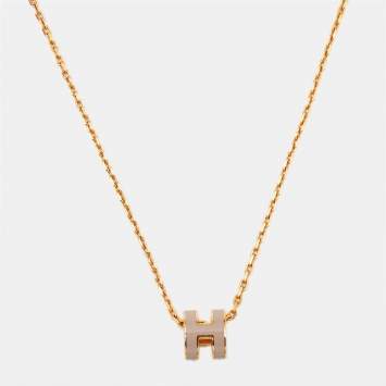 Pre Owned Hermès Mini Pop H Enamel Gold Plated Necklace