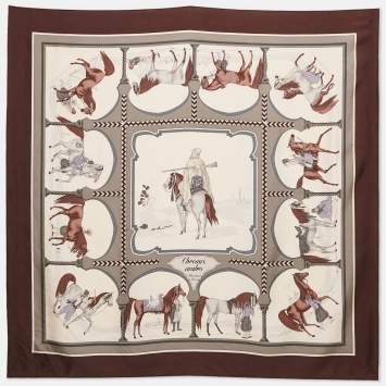 Pre Owned Hermès Burgundy Chevaux Arabes Silk Scarf