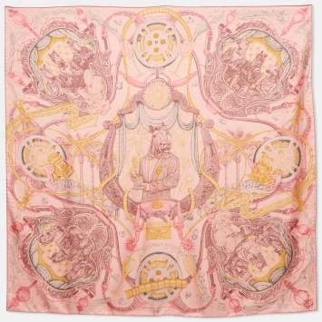 Pre Owned Hermès Pink Silk Horsawards Print Square Scarf