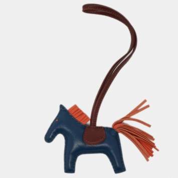 Pre Owned Hermès Bleu de Malte/Rouge H/Orange Poppy Milo Leather GriGri Rodeo Bag Charm PM