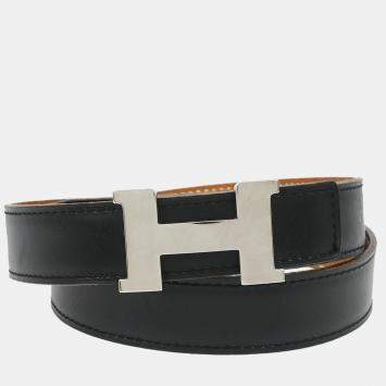 Hermes Black Box Calf Leather Constance Reversible Belt Size 70