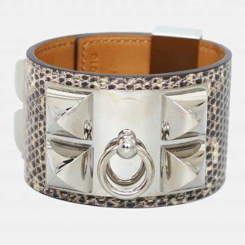 Hermes Grey Lizard Leather Collier De Chien Bracelet