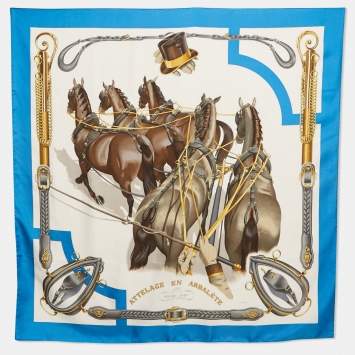 Hermès White Attelage en Arbalete Silk Scarf