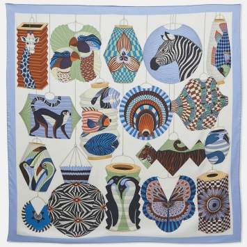 Hermès White Silk Lanternes, Ballons et Cocardes Scarf