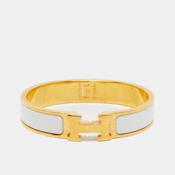 Hermès Clic H White Enamel Gold Plated Bracelet