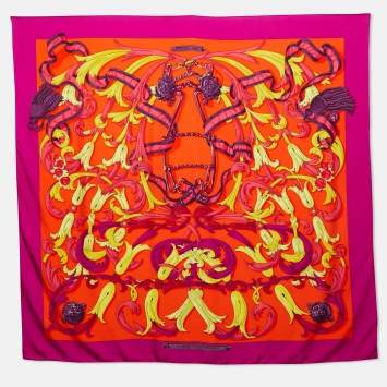 Hermès Orange Le Mors a La Conetable Silk Scarf