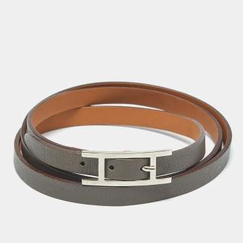 Hermes Hapi 4 Quad Tour Leather Palladium Plated  Bracelet