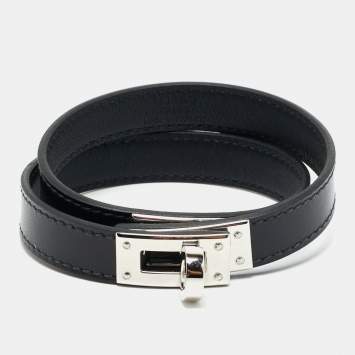 Hermès Kelly Double Leather Palladium Plated Double Wrap Bracelet