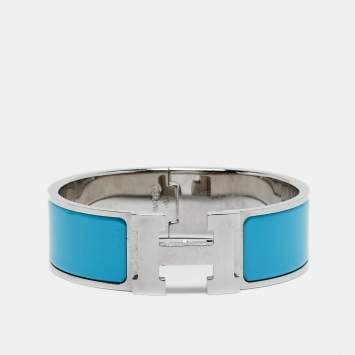 Pre Owned Hermes Clic Clac H Enamel Palladium Plated Wide Bracelet