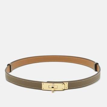 Hermes Etoupe Epsom Leather Gold Finish Kelly 18 Adjustable Belt