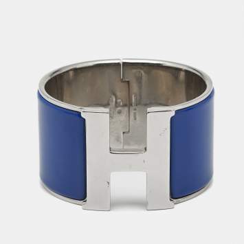 Pre Owned Hermès Clic Clac H Enamel Palladium Plated Extra Wide Bracelet