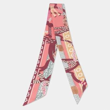 Pre Owned Hermès Rose Pink Fantaisie d'etriers Silk Twilly 