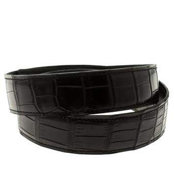 Pre Owned Hermes Black Porosus Crocodile Leather Belt Strap 85cm