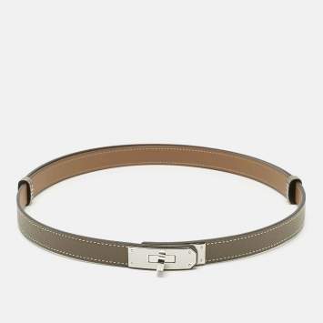 Pre Owned Hermes Etoupe Epsom Leather Palladium Finish Kelly 18 Adjustable Belt