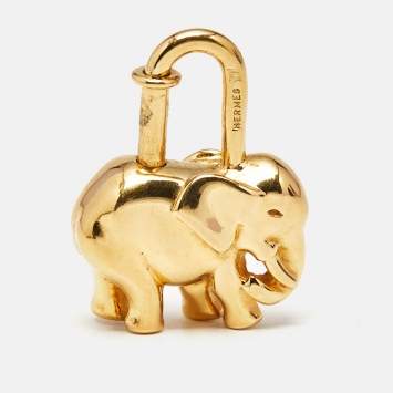 Pre Owned Hermes Elephant Motif Gold Tone Lock Charm / Key Ring