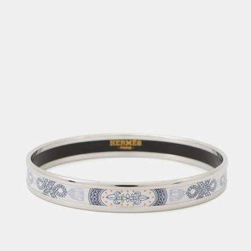 Pre Owned Hermes Extra Fun Gran Apara  White/Navy Enamel Metal Bracelet 