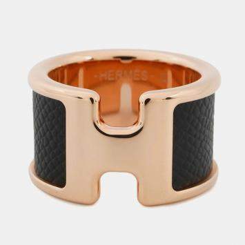 Pre Owned Hermes Orump Ring Size Gm/S Black Veau Madame Metal