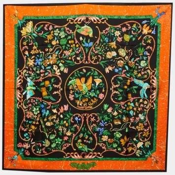 Pre Owned Hermès Black/Orange Pierres d'Orient et d'Occident Silk Scarf