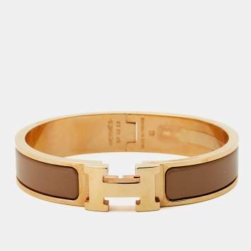 Pre Owned Hermès Clic H Enamel Rose Gold Plated Bracelet
