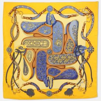 Pre Owned Hermès Yellow Multicolor Printed Silk Festival Scarf