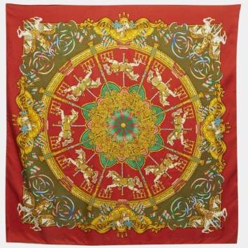 Pre Owned Hermès Vintage Red Printed Silk Luna Park Scarf