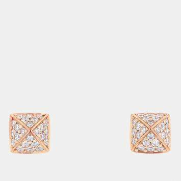 Pre Owned Hermes Diamond Clou d'H Stud Earrings 18K Pink Gold