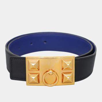 Pre Owned Hermes Reversible Leather Belt With Collier de Chien Buckle
