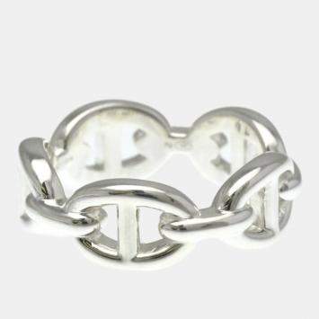 Pre Owned Hermes Chaine D'Ancre Silver Fashion No Stone Band Ring Silver EU 53