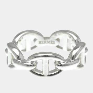 Pre Owned Hermes Chaine D'Ancre Silver Fashion No Stone Band Ring Silver EU 52