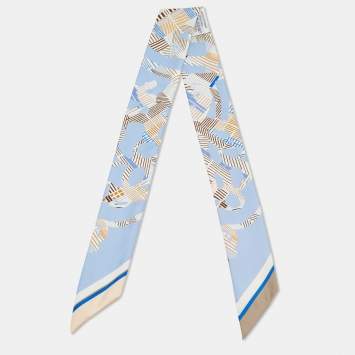 Pre Owned Hermès Blue Printed Silk Twilly