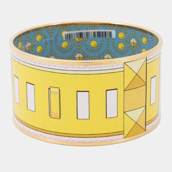 Pre Owned Hermes Email Bangle Size Tgm Yellow/Light Blue/Gold Metal Cloisonne