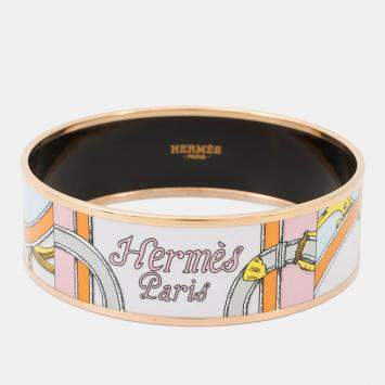 Pre Owned Hermes Email Bangle Size Gm Pink/Orange/Gold Metal Cloisonne