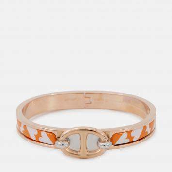 Pre Owned Hermes Mini Clic Chaine D'Ancre Bracelet Size Pm Orange/Gold Metal Enamel