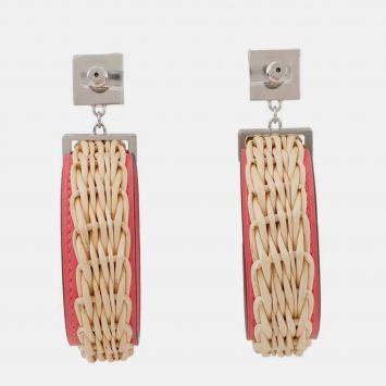 Pre Owned Hermes Medor Picnic Earrings Size Gm Pink/Natural Swift Leather Willow