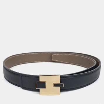 Pre Owned Hermes Black Leather Reversible Belt