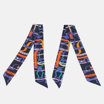 Pre Owned Hermès Blue Panoplie Equestre Silk Scarf Set