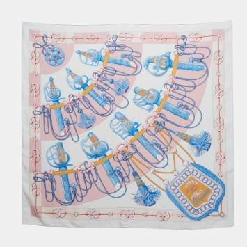 Pre Owned Hermes White Silk Cliquetis Scarf