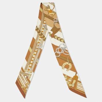 Pre Owned Hermès Brown Silk Brides et Gris-Gris Twilly